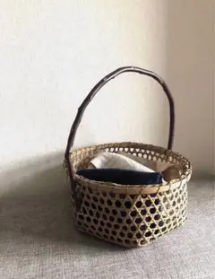 vintage 竹籠 六つ目編み 持ち手付き 籠 かご バスケット アンティーク