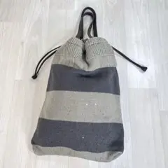 【良品】ブルネロクチネリ　巾着ハンドバッグ　ニット生地　スパンコール装飾　トート