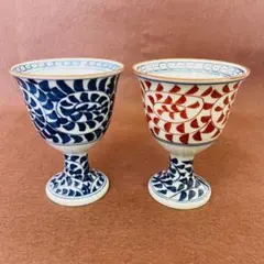 o. 祥玉窯　ペアゴブレット　青赤