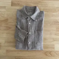 MUJI 無印良品　ギンガム　ヘンプシャツ　白茶　XS