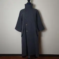 【良好】near.nippon ウール　コート　38 カシミヤ混　ドッキング　紺 良好】near.nippon ウール コート 38 カシミヤ混 ドッキング 紺