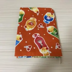 ハンドメイド　ブックカバー　文庫本サイズ　レトロ　オレンジ色　クリームソーダ