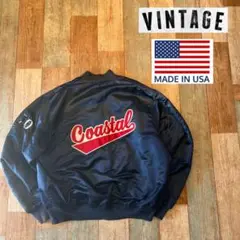 80s 90s USA産 ヴィンテージスタジャン ロゴ刺繍 アメガジ 極太アーム
