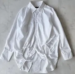 スドーク　soduk　25SS　アシンメトリーギャザーシャツ　白　ホワイト　長袖