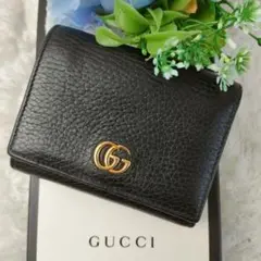 極美品✨グッチ 三つ折り財布 プチ マーモント GG オールレザー ブラック