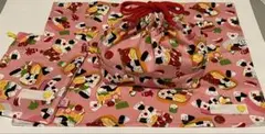 弁当袋　ランチマット　ランチマット袋　（3点セット）ハンドメイド　弁当柄　ピンク
