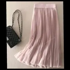 チュールスカート　プリーツスカート　ピンク　ロングスカート