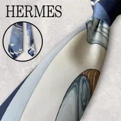 HERMES エルメス スカーフ柄 GOLF ゴルフ ネクタイ ブルー 青