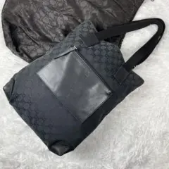グッチ GUCCI トートバッグ GGキャンバス 手提げ レザー ブラック