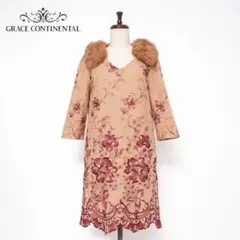 美品 グレースクラス ラビットファー刺繍ワンピース サイズ36*BD1122