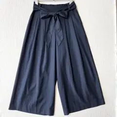 GREEN LABEL RELAXING/リボン付きネイビー ワイドパンツ 36