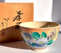 九谷焼 森左馬尉作 茶盆 色絵椿文抹茶茶碗 茶道具 共箱 名工が手掛けた逸品!