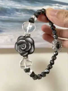 シルバーオブシディアン 薔薇 ヘマタイト ブレスレット