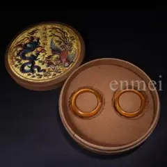 中国古美術・旧蔵品・清代宮廷御蔵・猫眼石製バングル一対・装身具・箱付・風水開運