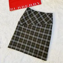 美品✨バーバリーズブルーレーベル ひざ丈スカート 切り替え カーキ ノバチェック