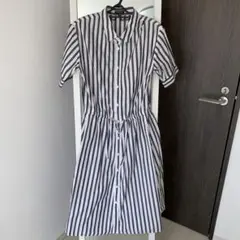 最終特価　お買得【INDIVI 】半袖シャツワンピース ストライプ38 M
