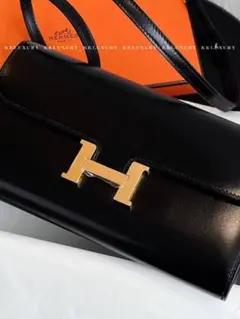 HERMES ブラックレザー ショルダーバッグ