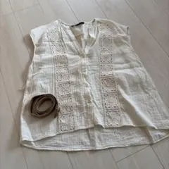 ZARA レース　網　トップス　M