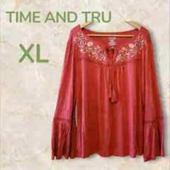 TIME AND TRU 刺繍フレアスリーブトップス XL