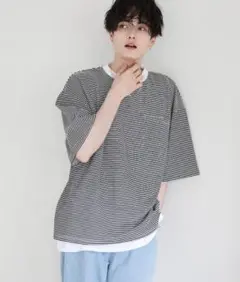 【ETELIO】梨地ポケット付きクルービッグTシャツ