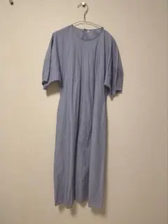 美品　無印良品 涼感ブロード　プルオーバー 半袖ワンピース　ブルー　 L