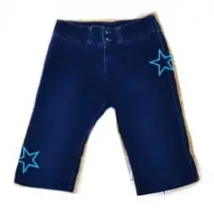 コーデュロイネイビー紺色 ハーフパンツ レディースMサイズリメイク品