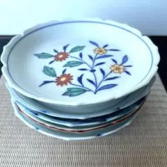 花・葉柄の小皿5枚セット　デザート皿　レトロな取り皿　【西山作】