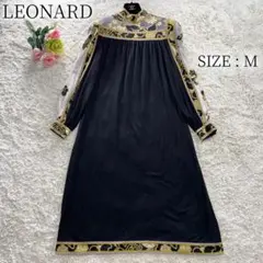 LEONARD レオナール 花柄 シルク混 ウール 長袖ロングワンピース M 金