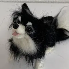 羊毛フェルト　ブラックホワイトチワワ　おすわり