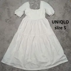 【１回着】UNIQLO ユニクロ　リネンブレンドシャーリングワンピース　S