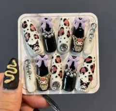 No.52❤️クロミちゃん*ヒョウ柄ネイル*バレリーナ型Mサイズ【現品】