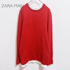 ザラマン ワッフルカットソー レイヤード風 長袖（M）コットン混素材