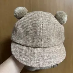 美品 petit main ポンポン付きベージュキャップ くま 接触冷感