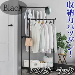 ハンガーラック 衣装ラック 2列 ダブルハンガー キャスター付 2段 ブラック