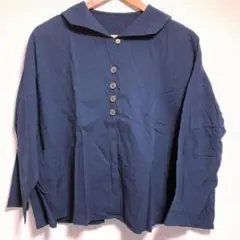 【美品】LUX ルクス ショールカラー コットンシャツ ネイビー 紺シャツ XL