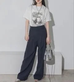 JEANASIS ジーナシス ボールチェーンサスツキワイドパンツ ネイビー 紺