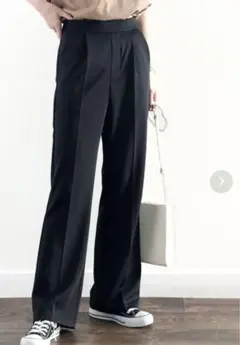 classicalelf センタープレスカットフレアパンツ 黒