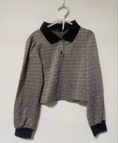 L'espoir ブラウン チェック柄襟付きクロップドシャツ 子供服