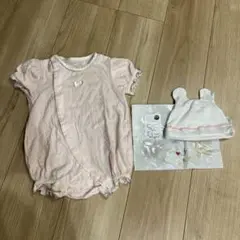 angel ピンクのドレス風ロンパースとUVカットベビーギャップ