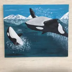シャチのアクリル画　原画絵(難あり)