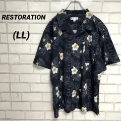 RESTORATION 花柄　半袖シャツ　黒　大きいサイズ　オーバーサイズ　XL