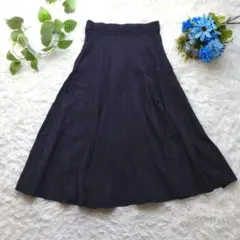 【OFUON オフオン】【М相当】ネイビー　ニットロングフレアスカート　総ゴム