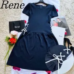 【美品】Rene サイドレースアップワンピース ネイビー フレア 編み上げ 34