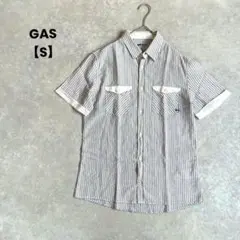 a1302＊GAS 半袖コットンシャツ　ストライプ【S】カジュアル　ポケット付き