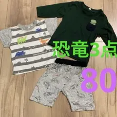 恐竜柄セット　80 Tシャツ　ロンT ショートパンツ　3点セット