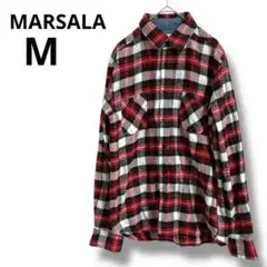 MARSALA 赤黒チェック　ネルシャツ　Mサイズ　マーサラ　メンズ　長袖シャツ