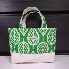 ハンドメイド、 ミニトートバッグ、 北欧 リーフ（グリーン）