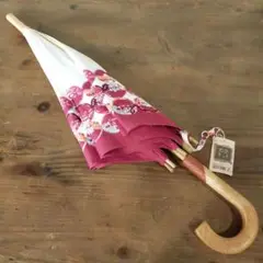 未使用 添田敏子作 花柄 日傘 エンジ 現代作家のパラソル 国画会々員 日本製