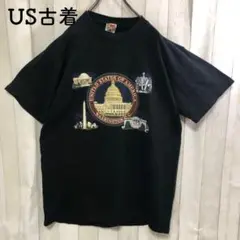 US古着Tシャツ黒　アメリカ　スーベニアTシャツ　ワシントンD.C. 都市　建物