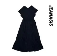 美品✨　JEANASIS ジーナシス　フレアワンピース　半袖　Ｖネック　黒　F